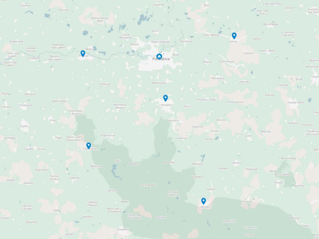 Mapa s vyznačenými pracovišti poradny